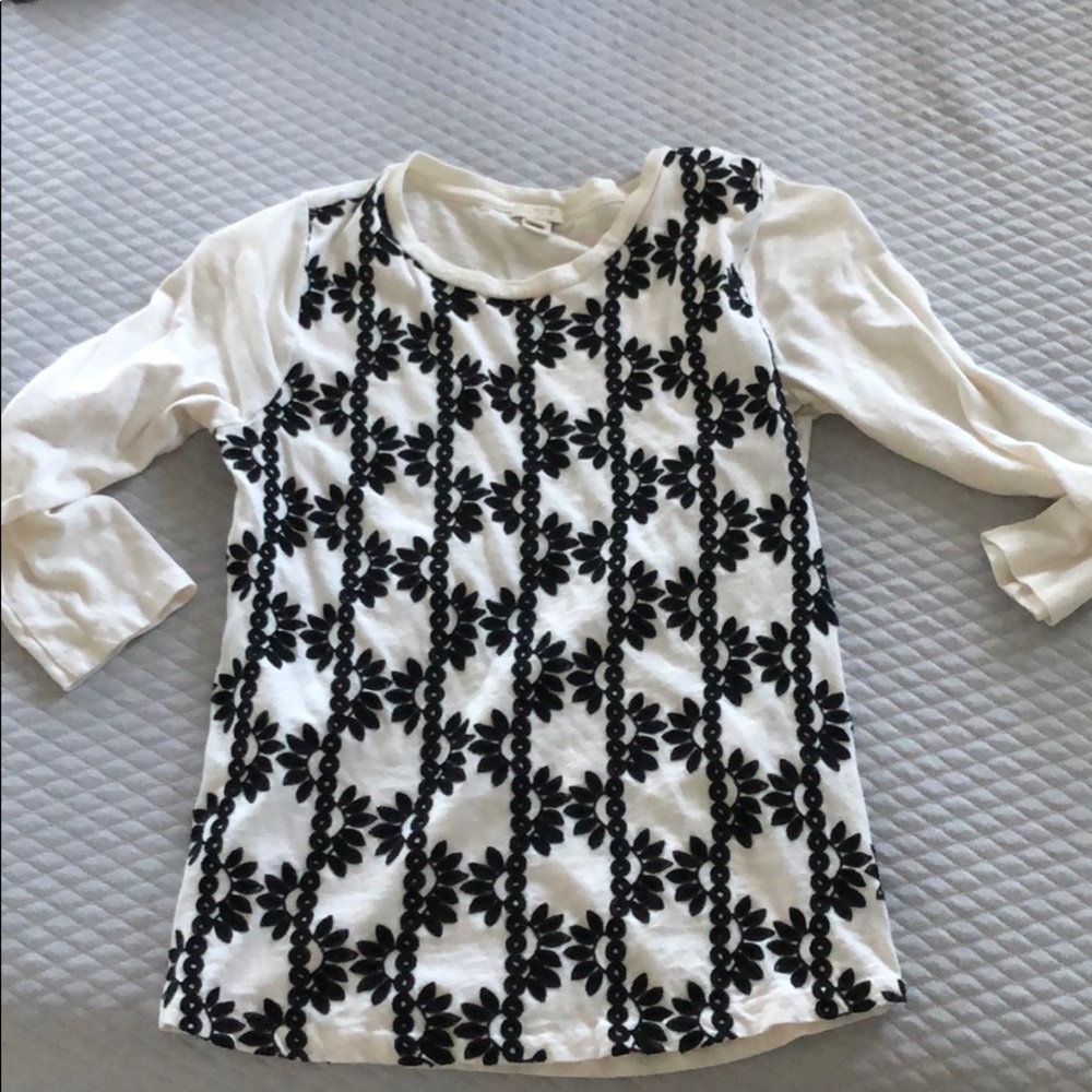 Ivory and black J Crew embroidered tee